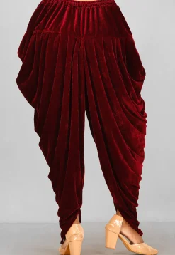 Plain Velvet Dhoti in Maroon