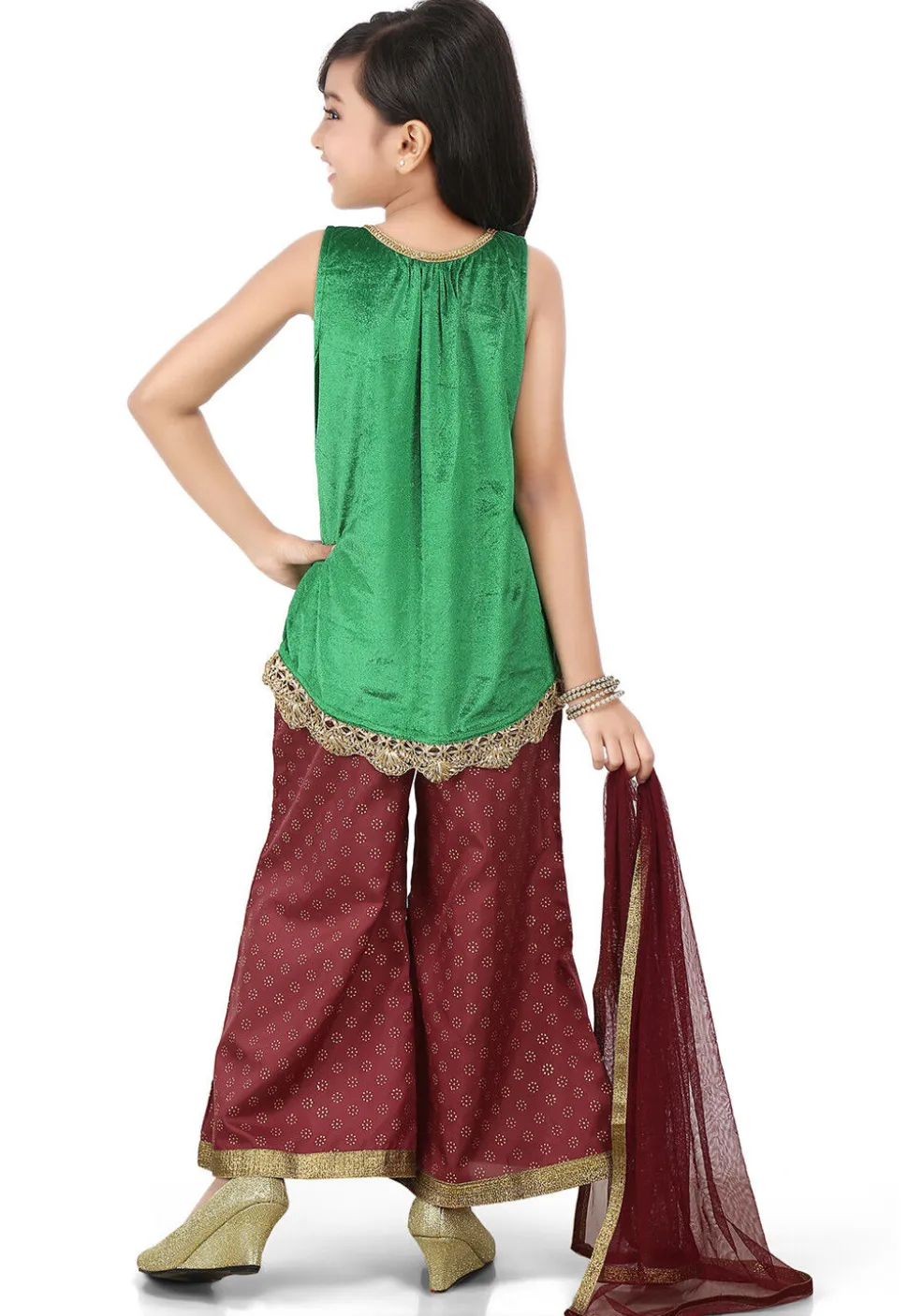 Plain Velvet Straight Suit in Green