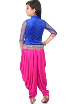 Plain Velvet Top with Dhoti Pant in Royal Blue