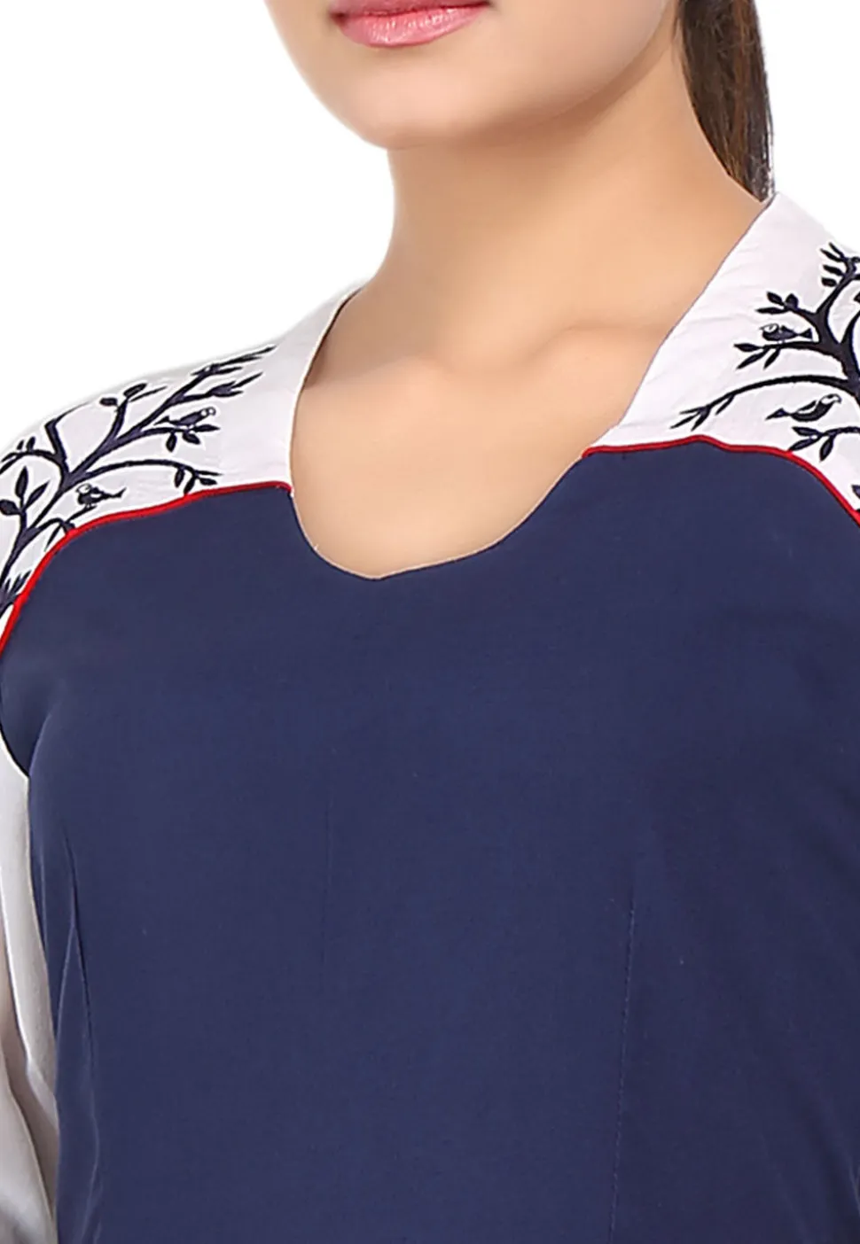 Plain Viscose Dress in White and Navy