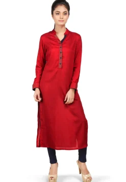 Plain Viscose Long Kurta in Red