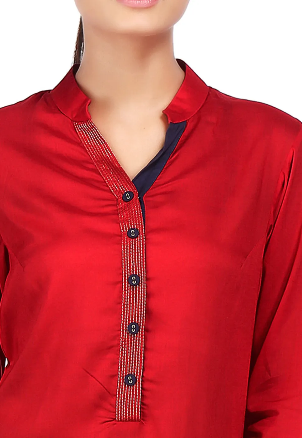 Plain Viscose Long Kurta in Red