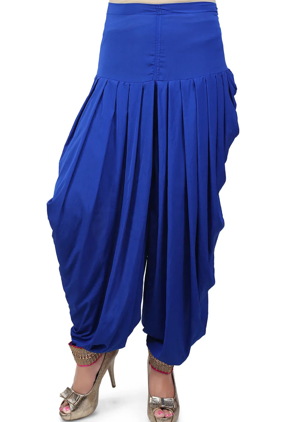 Pleated Crepe Patiala in Royal Blue