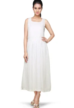 Pleated Georgette Maxi Dress In Off White
