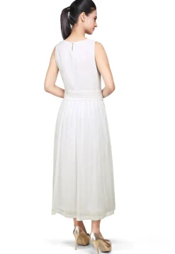 Pleated Georgette Maxi Dress In Off White