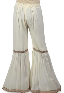 Pleated Georgette Sharara in Off White