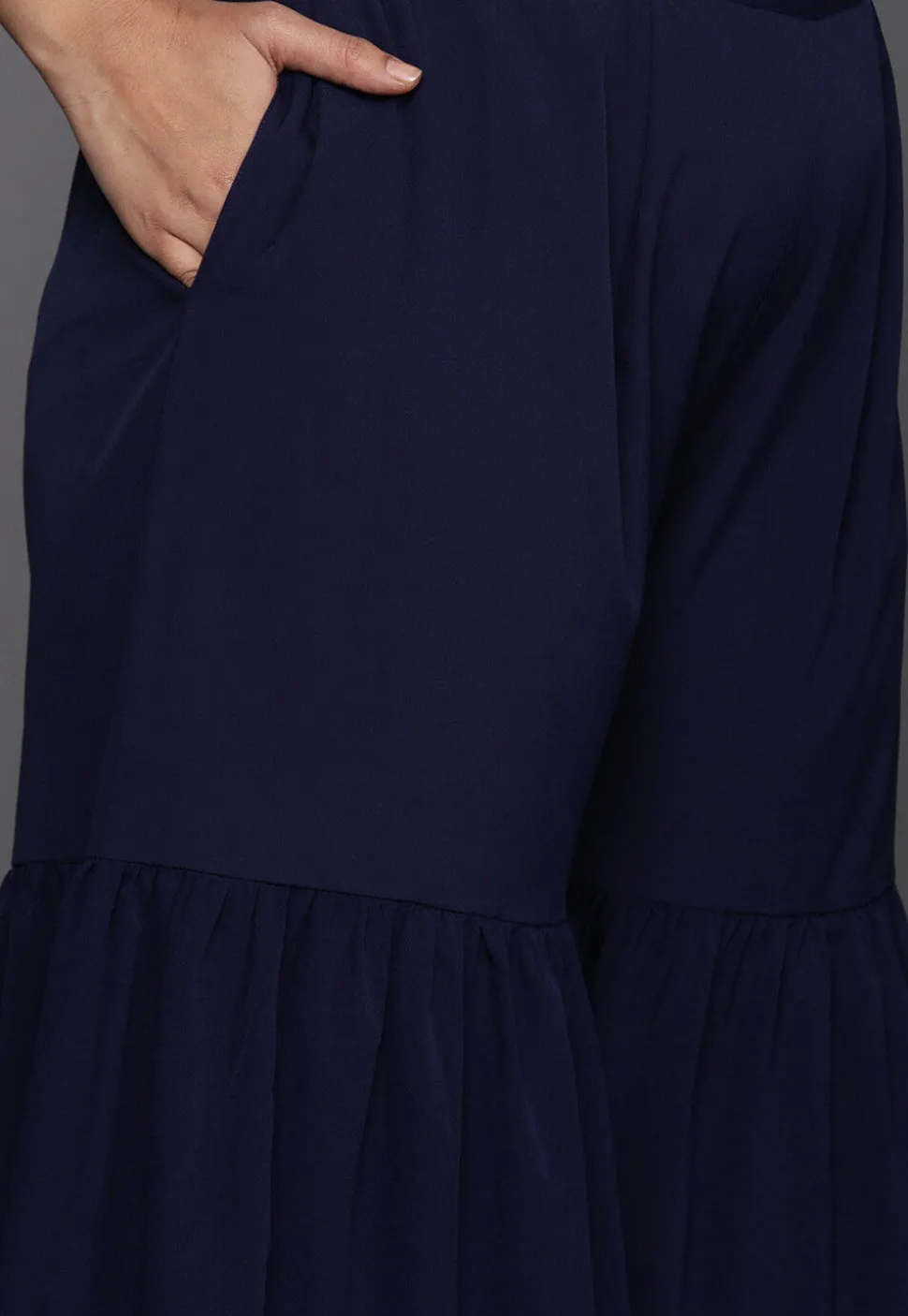 Polka Dot Printed Net Pakistani Suit in Navy Blue