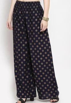 Polka Dot Printed Rayon Palazzo in Navy Blue
