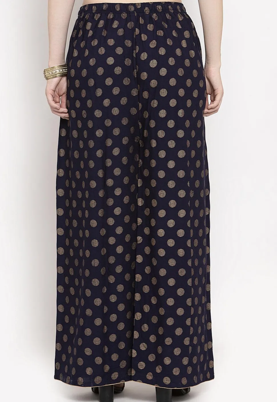 Polka Dot Printed Rayon Palazzo in Navy Blue