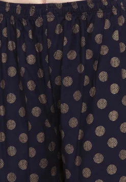 Polka Dot Printed Rayon Palazzo in Navy Blue