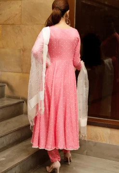 Polka Dotted Rayon Anarkali Suit in Pink