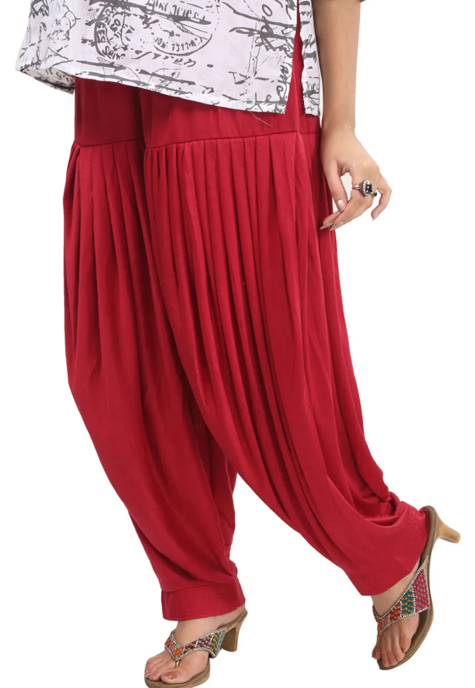 Poly Viscose Patiala In Red