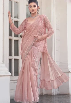 Pre Stitched Art Silk Saree in Peach