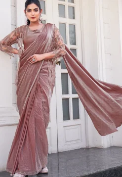 Pre Stitched Art Silk Saree in Old Rose