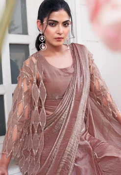 Pre Stitched Art Silk Saree in Old Rose