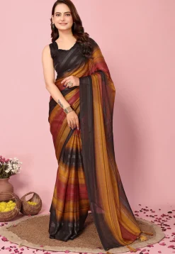 Pre Stitched Art Silk Saree in Multicolor