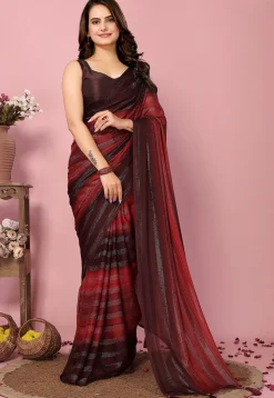 Pre Stitched Art Silk Saree in Maroon
