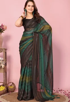Pre Stitched Art Silk Saree in Green
