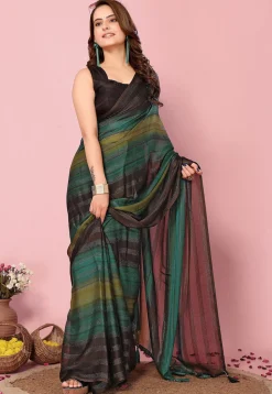 Pre Stitched Art Silk Saree in Green