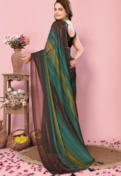Pre Stitched Art Silk Saree in Green