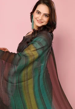 Pre Stitched Art Silk Saree in Green