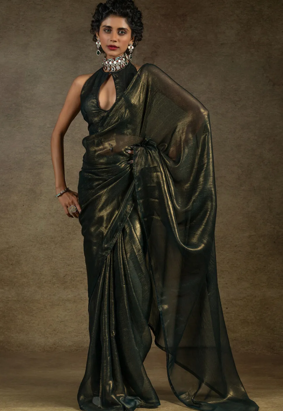 Pre Stitched Art Silk Saree in Black