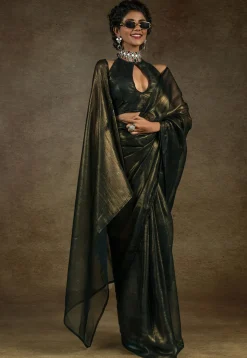 Pre Stitched Art Silk Saree in Black