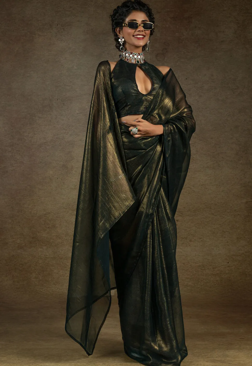 Pre Stitched Art Silk Saree in Black