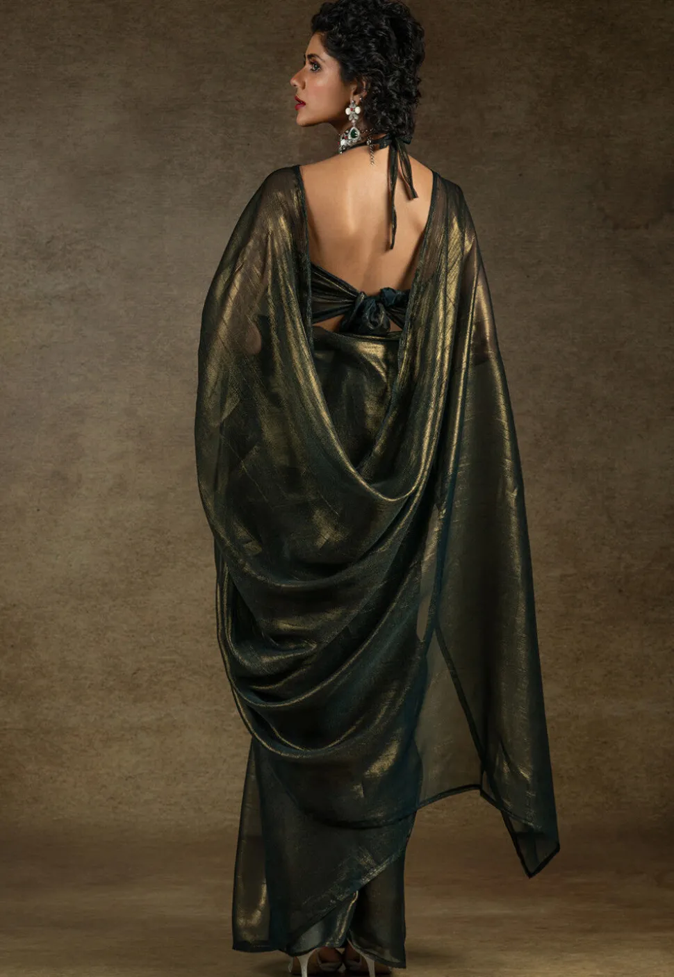Pre Stitched Art Silk Saree in Black
