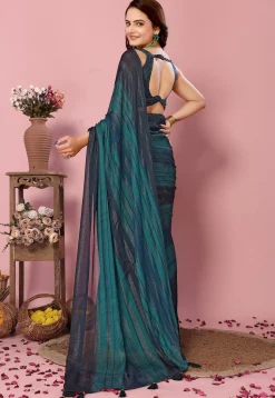 Pre Stitched Art Silk Saree in Teal Blue