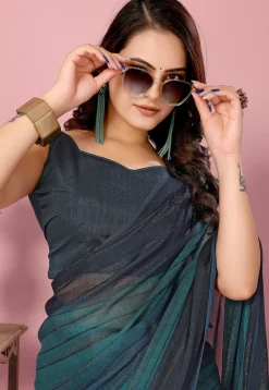 Pre Stitched Art Silk Saree in Teal Blue