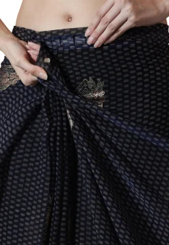 Pre Stitched Art Silk Saree in Navy Blue