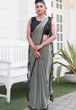 Pre Stitched Art Silk Saree in Grey