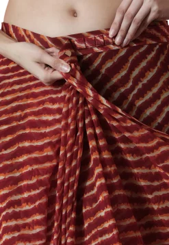 Pre Stitched Chiffon Saree in Maroon