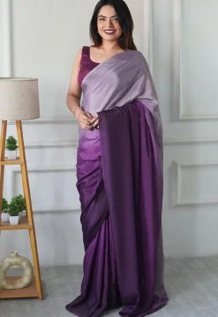Pre Stitched Chinon Chiffon Saree in Purple Ombre