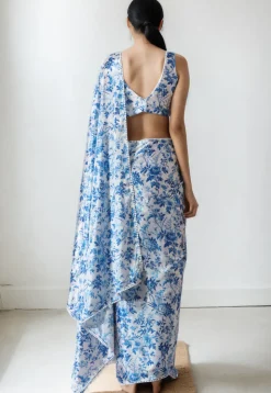 Pre Stitched Chinon Chiffon Saree in White