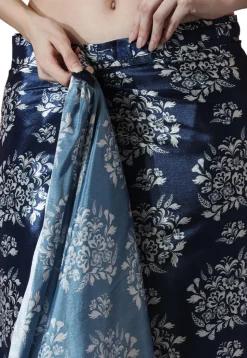 Pre Stitched Chinon Chiffon Saree in Navy Blue