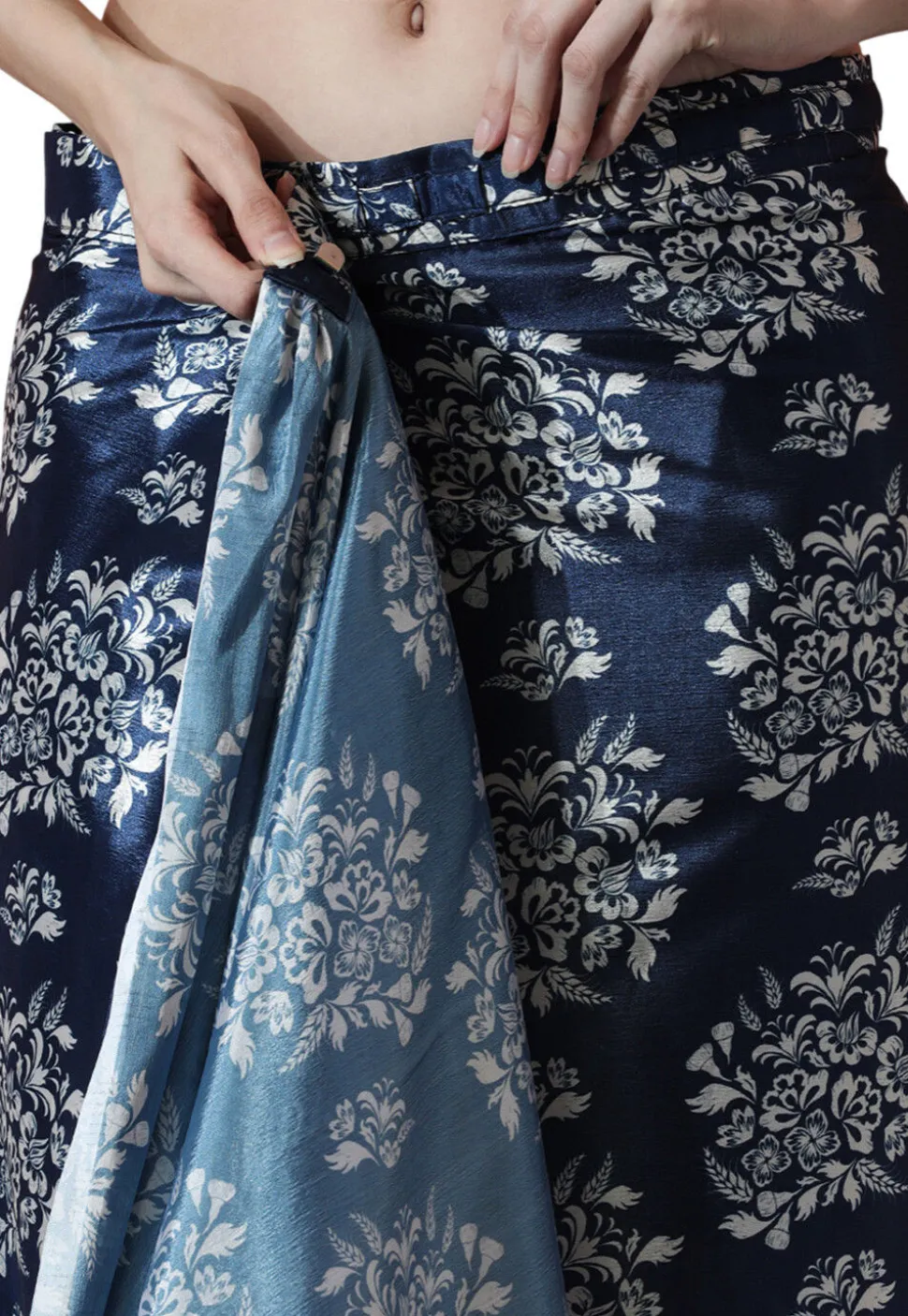 Pre Stitched Chinon Chiffon Saree in Navy Blue