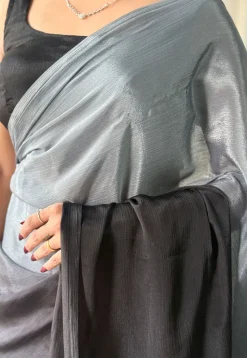Pre Stitched Chinon Chiffon Saree in Grey Ombre