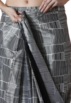 Pre Stitched Chinon Chiffon Saree in Black and White
