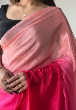 Pre Stitched Chinon Chiffon Saree in Pink Ombre