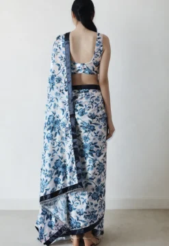 Pre Stitched Chinon Chiffon Saree in Off White