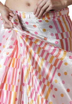 Pre Stitched Chinon Chiffon Saree in Off White