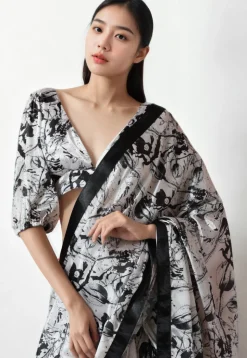 Pre Stitched Chinon Chiffon Saree in White