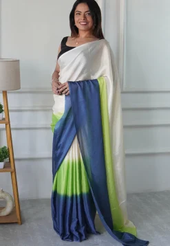 Pre Stitched Chinon Chiffon Saree in Multicolor