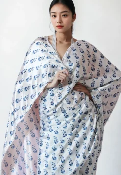 Pre Stitched Chinon Chiffon Saree in White