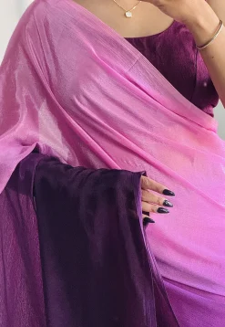 Pre Stitched Chinon Chiffon Saree in Purple Ombre