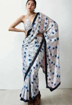 Pre Stitched Chinon Chiffon Saree in White