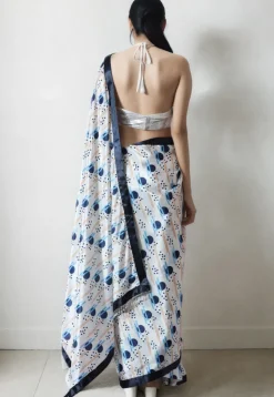 Pre Stitched Chinon Chiffon Saree in White