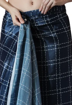 Pre Stitched Chinon Chiffon Saree in Navy Blue